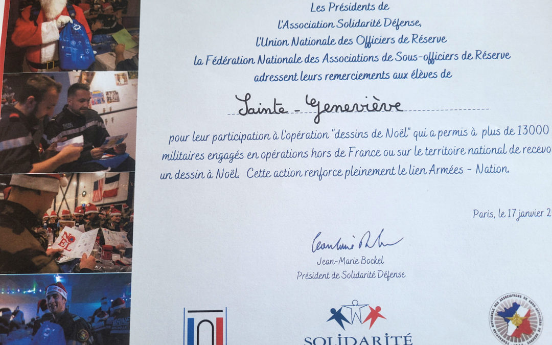 Merci aux élèves de l’école de penser aux militaires en mission !