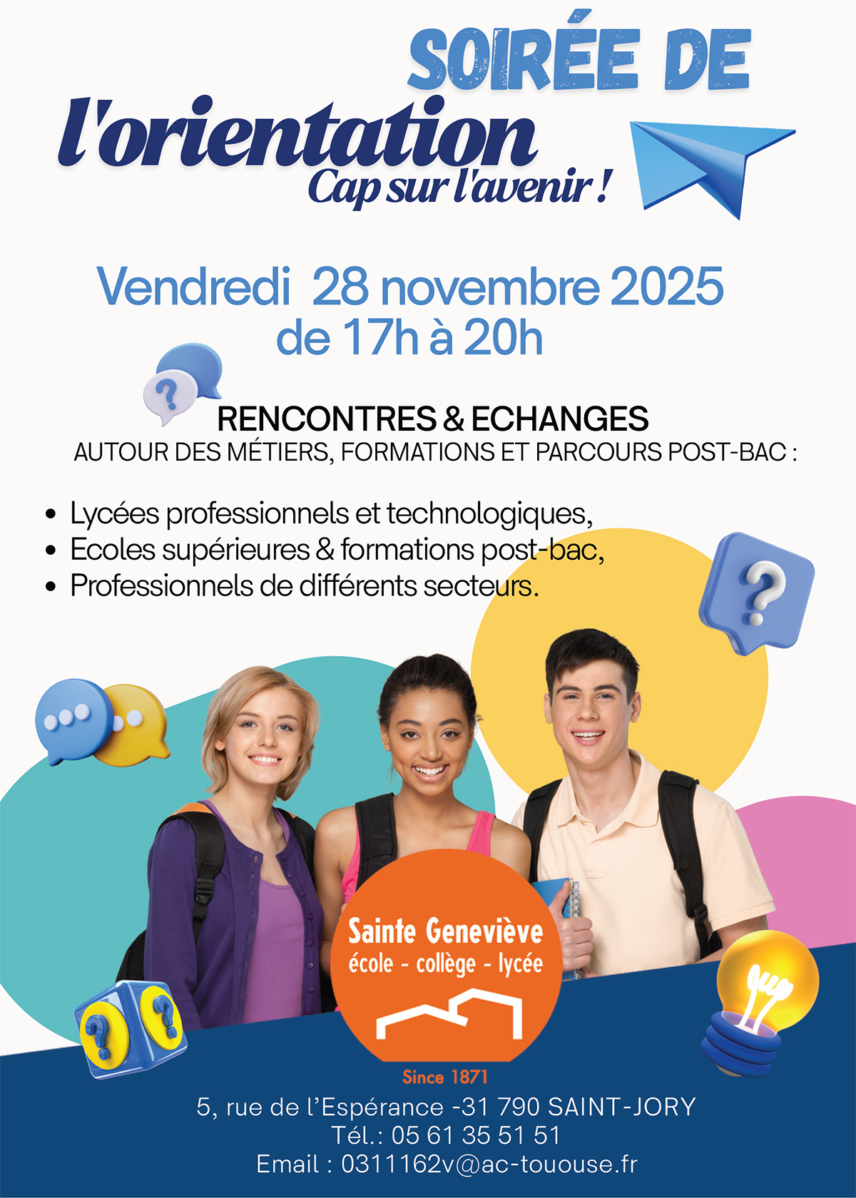 soirée de l'orientation 2025 établissement scolaire sainte geneviève à saint-jory